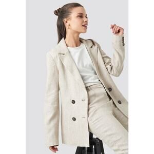 NA-KD Double Breasted Loose fit oversized Linen Blend Blazer Size 36 Small